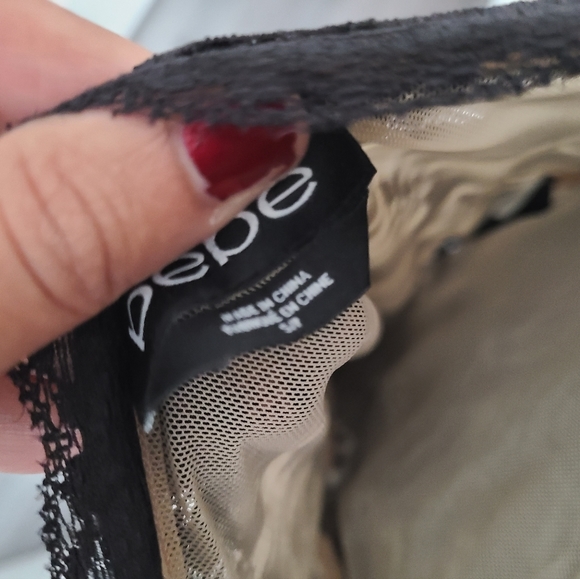 BEBE BLACK LACE WITH NUDE UNDERLAY TOP - Picture 2 of 7